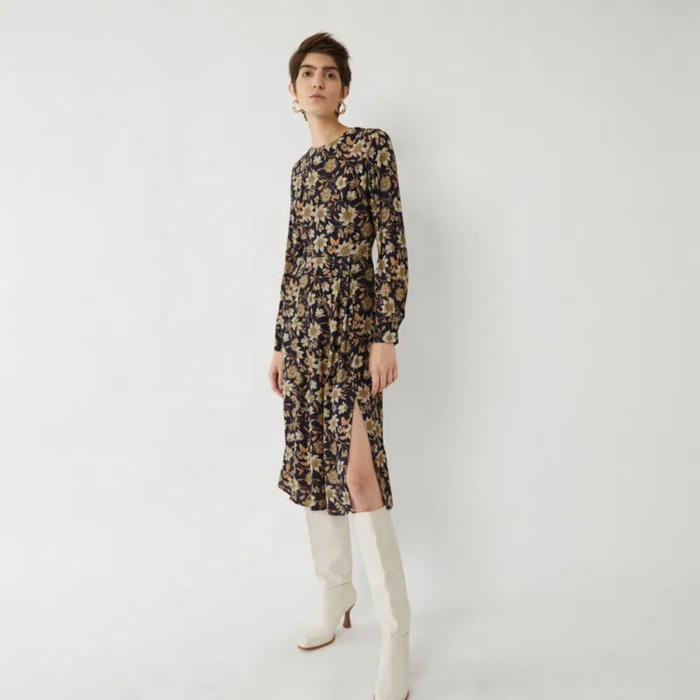 WAREHOUSE Winter Daisy Floral Midi Dress UK10 / US6